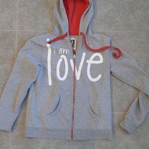 Red Peace Love World I Am Love hoodie - small
